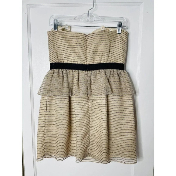 BCBGeneration Dress 8 Ribbed Gauze Chiffon Tiered Strapless Texture Peplum Party - Picture 3 of 12